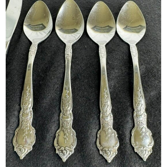 Vintage National Stainless Rose and Leaf Japan Flatware Set 2 Knives 4 Teaspoons - Picture 2 of 12